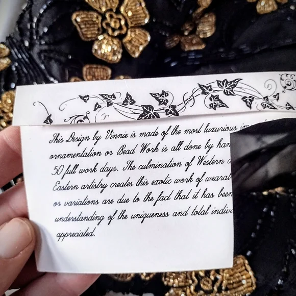 Brand New Hand Beaded Gown, Black and Gold, by Fleur de Paris, New Orleans - Picture 15 of 16